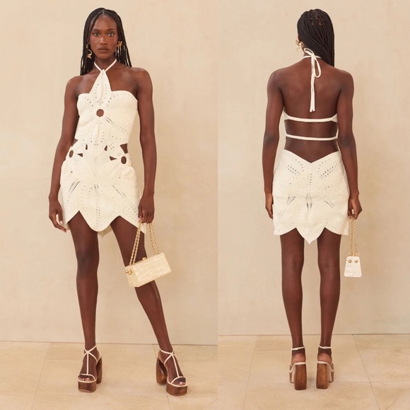 Cult Gaia Floreana Hand Crochet Knit Cutout Mini Dress Off White - Picture 9 of 13